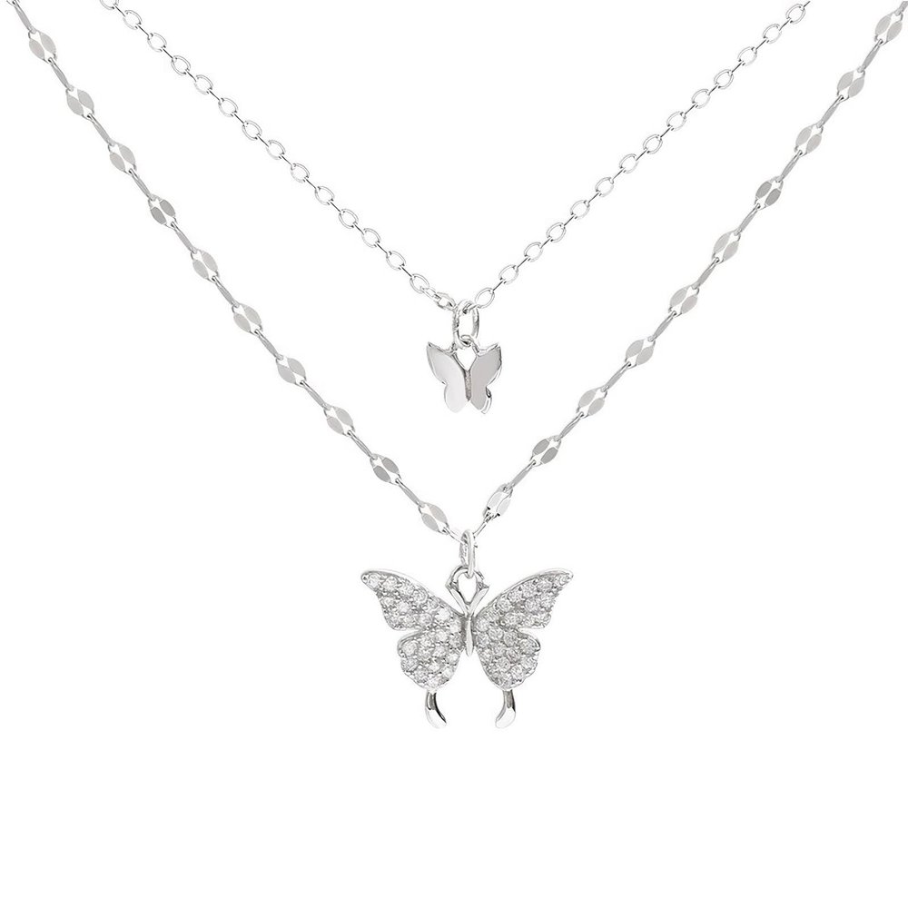 Andelaisi Vintage Crystal Butterfly Necklace Layered Butterfly Pendant Necklace Chain Cubic Zirconia Butterfly Necklace Trendy Butterfly necklace Christmas New Year Jewelry For Women