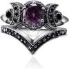 COLORFUL BLING Amethyst Triple Godness Moon Band Ring Set Purple Crystal Wicca Pagan Cresent for Women Wedding Engagement Promise Jewelry-8 view 1