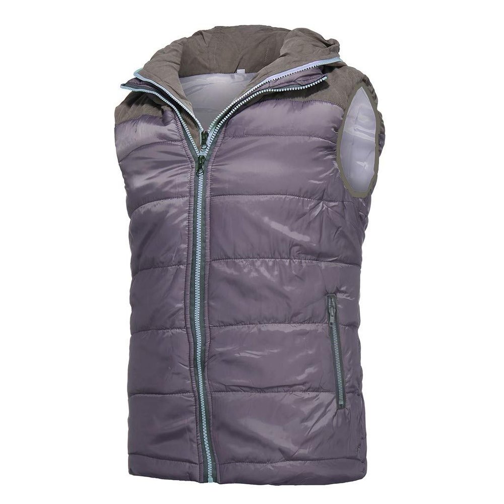 WENKOMG1 Mens Quilted Vest,Zip Up Hooded Waistcoat Warm Cozy Puffer Vest Solid Comfy Sleeveless Outerwear,Lightweight Packable Patchwork Zipper Closure Winter Jacket For Men(Gray,X-Large)