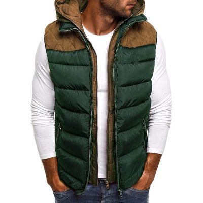 WENKOMG1 Mens Quilted Vest,Zip Up Hooded Waistcoat Warm Cozy Puffer Vest Solid Comfy Sleeveless Outerwear,Lightweight Packable Patchwork Zipper Closure Winter Jacket For Men(Green,Small)