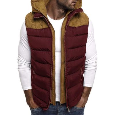 WENKOMG1 Mens Quilted Vest,Zip Up Hooded Waistcoat Warm Cozy Puffer Vest Solid Comfy Sleeveless Outerwear,Lightweight Packable Patchwork Zipper Closure Winter Jacket For Men(Red,3X-Large)