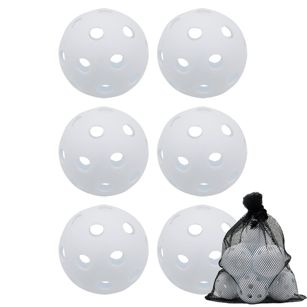 Avesfer 6 Pack Plastic Practice Baseballs with Mesh Bag [Anti-Crack] Soft Training Baseball Balls Hitting Batting Indoor Outdoor Lightweight Hollow for Team Drills Coaching 9 inch White