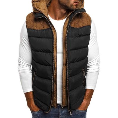 WENKOMG1 Mens Quilted Vest,Zip Up Hooded Waistcoat Warm Cozy Puffer Vest Solid Comfy Sleeveless Outerwear,Lightweight Packable Patchwork Zipper Closure Winter Jacket For Men(Black,X-Large)