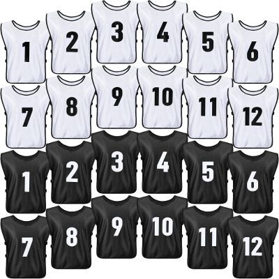 Yahenda 24 Pcs Sports Pinnies Soccer Scrimmage Practice Vests Numbered Soccer Team Pennies with Belt for Adult(Large,White, Black)