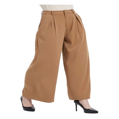 Tronjori Women High Waist Casual Wide Leg Long Palazzo Pants Trousers Regular Size(S, Camel Short)