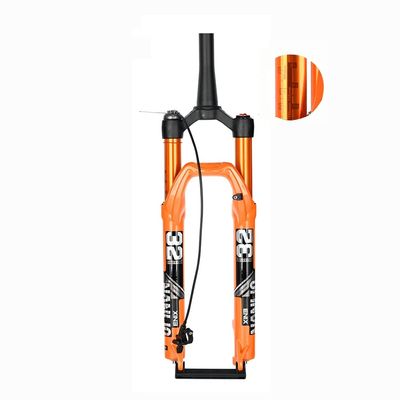 Jejy Tapered Steerer Air Suspension Fork 29inch Bicycle Pressure Shock Absorber Mountain Bike Front Forks Orange Travel 120 (Color : Tapered Remote Lockout, Size : 27.5)
