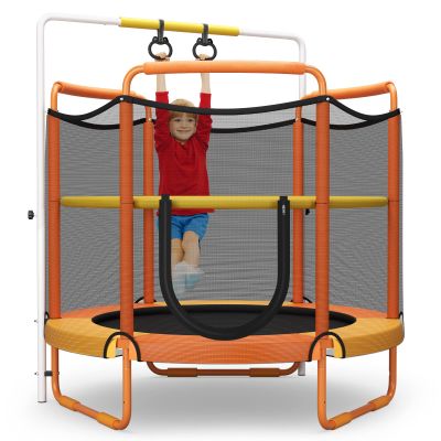 Giantex 60" Trampoline for Kids, Heavy Duty Small Mini Toddler Trampoline with Ring and Horizontal Bar, Adjustable Height, Max Weight 330 lbs, 5 Ft Outdoor Indoor Trampolines for 3-7 Ages (Orange)