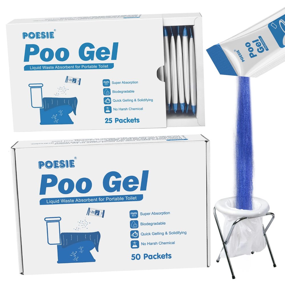 Poesie 3 Boxes 125 Packets Liquid Waste Gel for Portable Toilet Porta Potty Eco Absorbent Gel for Outdoor Recreation
