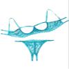 Lilosy Women's Sexy Underwire Floral Lace Sheer Bachelorette Lingerie Set See Through Bra and Panty 2 Piece Turquoise Large view 1