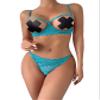 Lilosy Women's Sexy Underwire Floral Lace Sheer Bachelorette Lingerie Set See Through Bra and Panty 2 Piece Turquoise Large view 2