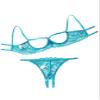 Lilosy Women's Sexy Underwire Floral Lace Sheer Bachelorette Lingerie Set See Through Bra and Panty 2 Piece Turquoise Large view 3