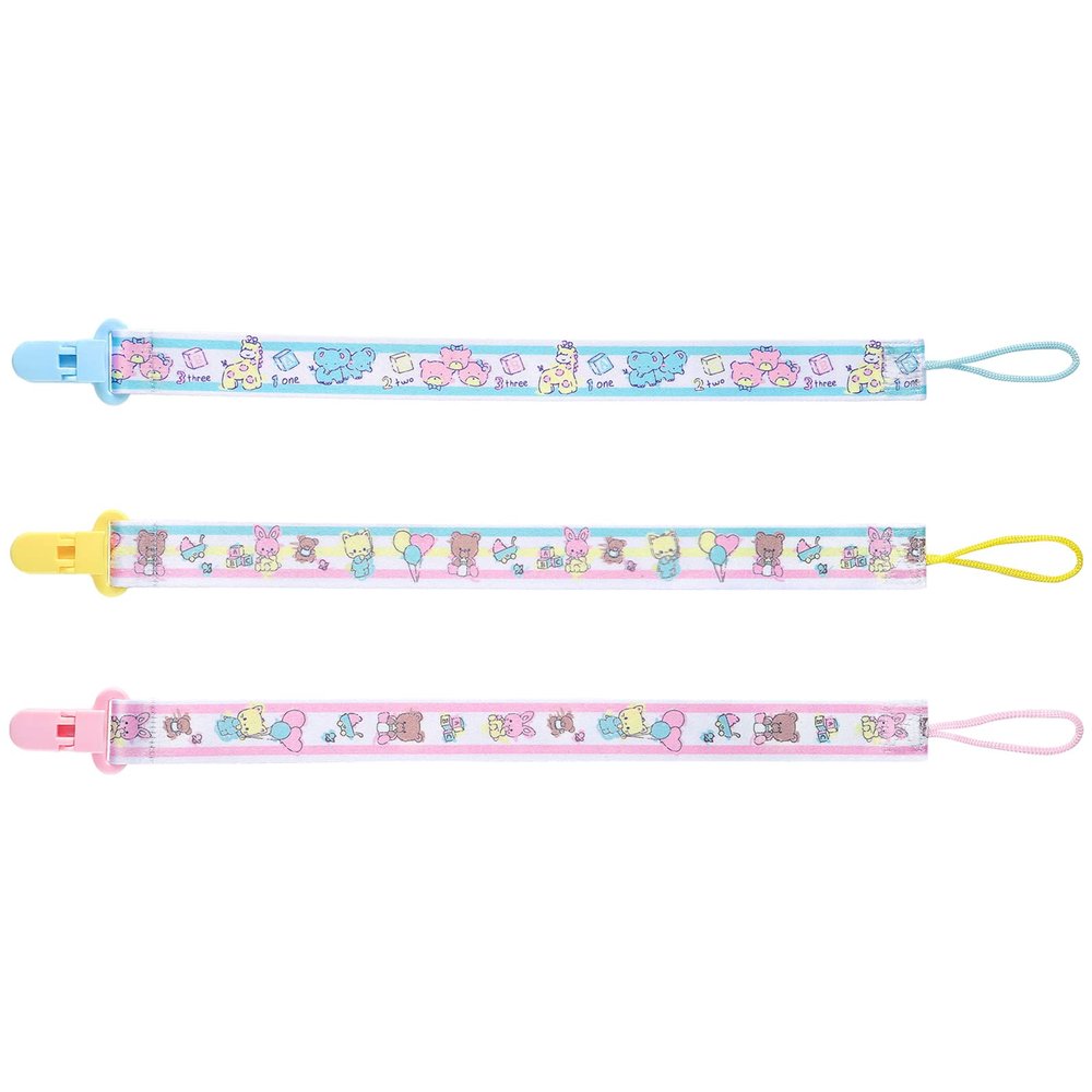 Littleforbig Adult Pacifier Clip Baby Cuties 3 Paci Clips Set - Pink, Yellow, Blue
