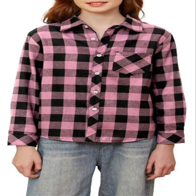 Betusline Girls' Plaid Flannel Shirt, Kids Long Sleeve Button Button Shirts Tops, F Pink #1, 18-24 Months= Tag 90