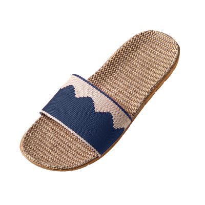 Men Couples Linen Slip On Flat Slides Indoor Home Color Slippers Causal Comfortable Beach Fashion Shoes Slippers for Men Navy