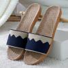 Men Couples Linen Slip On Flat Slides Indoor Home Color Slippers Causal Comfortable Beach Fashion Shoes Slippers for Men Navy view 2