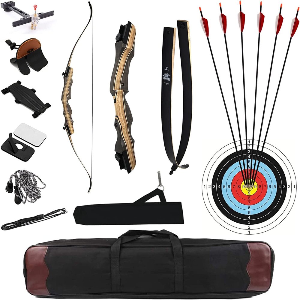 DEERACE Takedown Recurve Bow and Arrow Set 62" Classic Traditional Wooden Bow for Adults Youth Beginner Hunting Targeting Archery (25 Lbs, Left Hand)