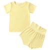 vastwit Toddler Baby Girls Boys Summer Cotton Casual Outfit Solid Color Ribbed T-Shirt High Waist Shorts Yellow 12-24 Months view 1