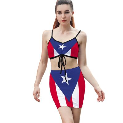 Puerto Rico Flag Skirt Type Drawstring Fitting for Womens Summer Top S