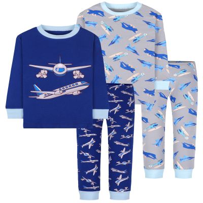 DAUGHTER QUEEN Boys Pajamas Toddler Airplane PJs Kids Sleepwear 100% Organic Cotton Pj Sets Child 4 Piece Long Sleeve Jammies Winter Clothes Size 2T Age 2 Years Old