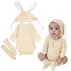 AGQT Baby Girls&Boys Easter Bunny Outfit Set Baby Girls&Boys Halloween Animal Costume 3pcs Bunny Ear Long Sleeve Romper with Sock and Hat Off-White Size 18-24 Months view 1
