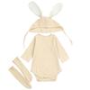 AGQT Baby Girls&Boys Easter Bunny Outfit Set Baby Girls&Boys Halloween Animal Costume 3pcs Bunny Ear Long Sleeve Romper with Sock and Hat Off-White Size 18-24 Months view 4