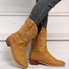 HINDOLA Women's Mid Boots Slip-on Classic Cowboy Rider Boots Chunky Heel Floral Embroidered Western Cowgirl Boots view 2