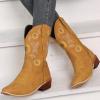 HINDOLA Women's Mid Boots Slip-on Classic Cowboy Rider Boots Chunky Heel Floral Embroidered Western Cowgirl Boots view 3
