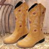 HINDOLA Women's Mid Boots Slip-on Classic Cowboy Rider Boots Chunky Heel Floral Embroidered Western Cowgirl Boots view 4