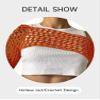 KEOMUD Women Mesh Crochet Crop Top Long Sleeve Hollow Out Cropped Knit Sweater Bikini Beach See Through Cover Ups Orange Small view 3