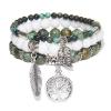 Bracelets Set Natural Labradorite Beads Bracelet Men Black Lava Stone Bangle Silver Color Cross Charm,African Turquoise,19cm view 1