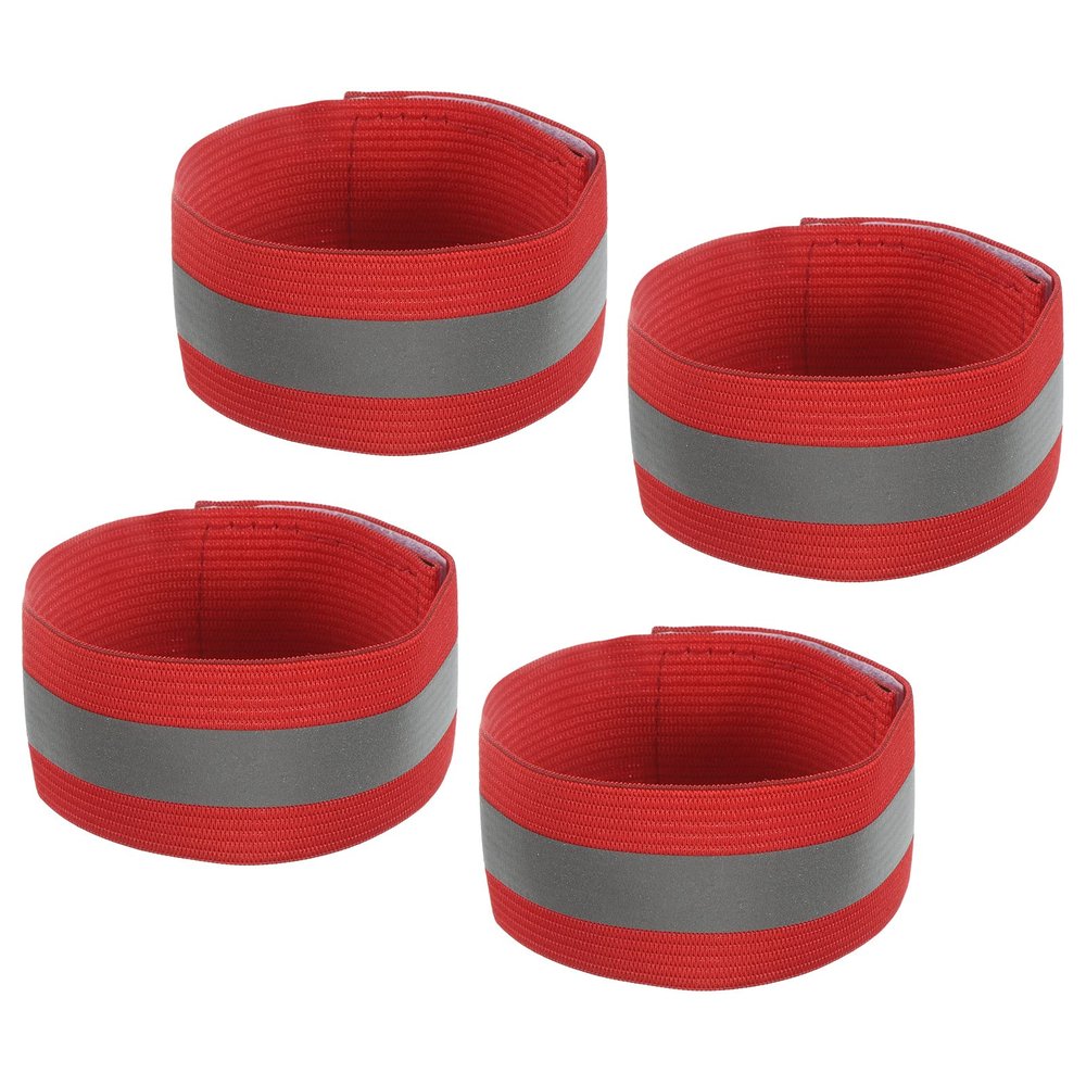 MECCANIXITY Reflective Bands for Arm Wrist Ankle Leg 11x1.5 Inch Strip High Visibility Wide Reflective Running Gear for Cycling Running Walking Red 4 Pack