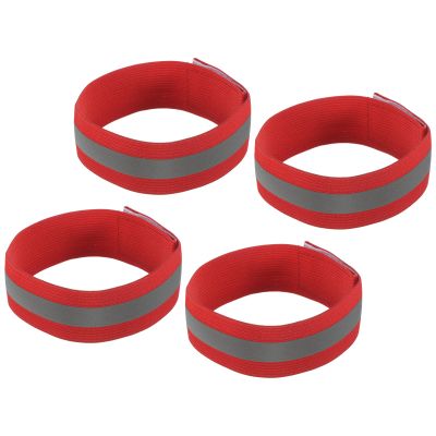 MECCANIXITY Reflective Bands for Arm Wrist Ankle Leg 14x1.5 Inch Strip High Visibility Wide Reflective Running Gear for Cycling Running Walking Red 4 Pack