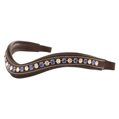 Exion Curved Crystal Browband for Horses  Soft Padded Bling English Bridle Brow Band | Dressage, Show, Jumping | Black, Brown, Oak | Cob, Full, Warmblood | Clear & Blue Crystal Browband For Horses