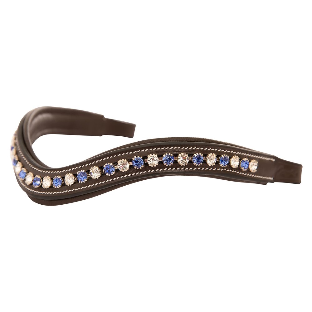 Exion Curved Crystal Browband for Horses Soft Padded Bling English Bridle Brow Band | Dressage, Show, Jumping | Black, Brown, Oak | Cob, Full, Warmblood | Clear & Blue Crystal Browband For Horses