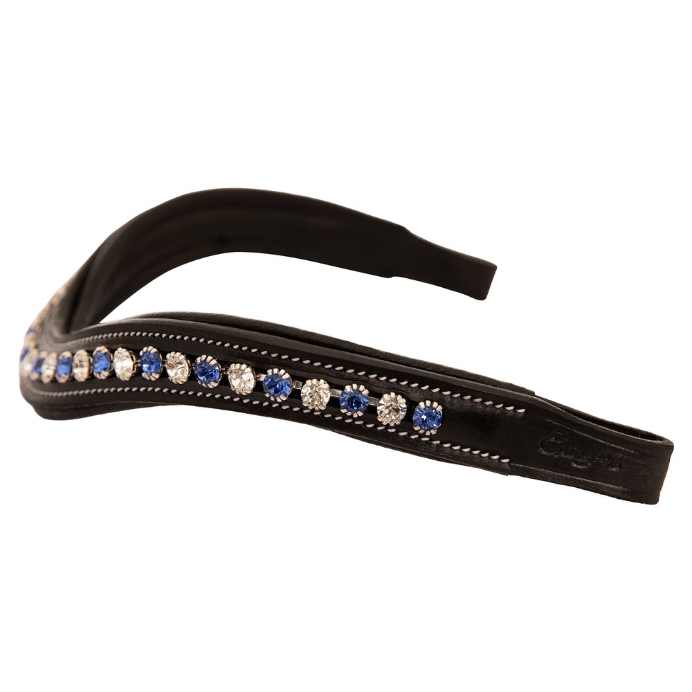 Exion Curved Crystal Browband for Horses Soft Padded Bling English Bridle Brow Band | Dressage, Show, Jumping | Black, Brown, Oak | Cob, Full, Warmblood | Clear & Blue Crystal Browband For Horses