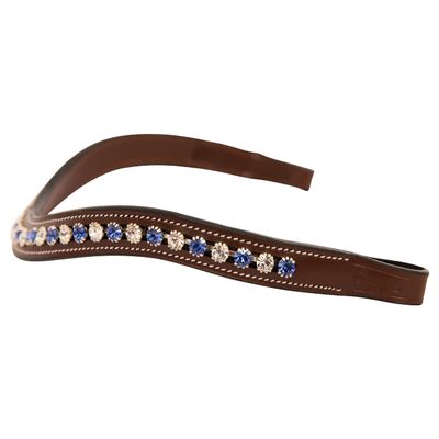 Exion Curved Crystal Browband for Horses Soft Padded Bling English Bridle Brow Band | Dressage, Show, Jumping | Black, Brown, Oak | Cob, Full, Warmblood | Clear & Blue Crystal Browband For Horses