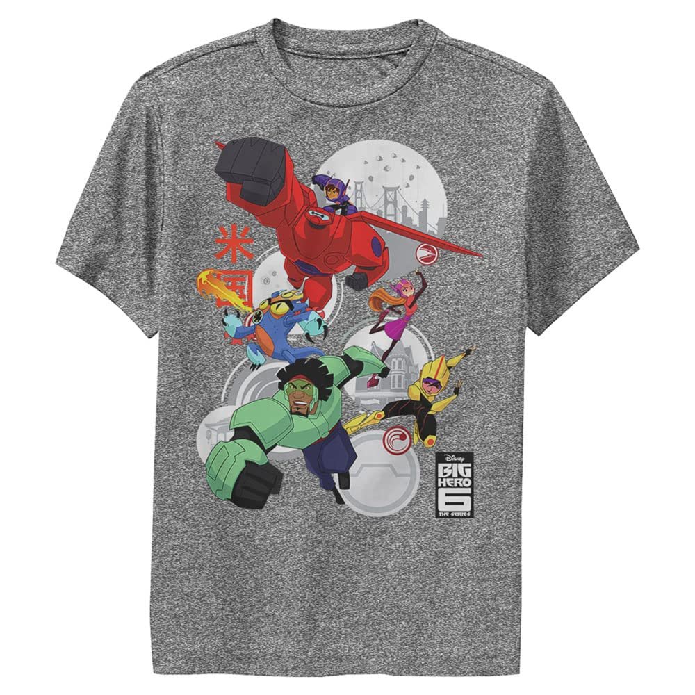 Disney Boy's Big Hero 6 Series Robo Team Short Sleeve Tee Shirt, Charcoal Heather, Large