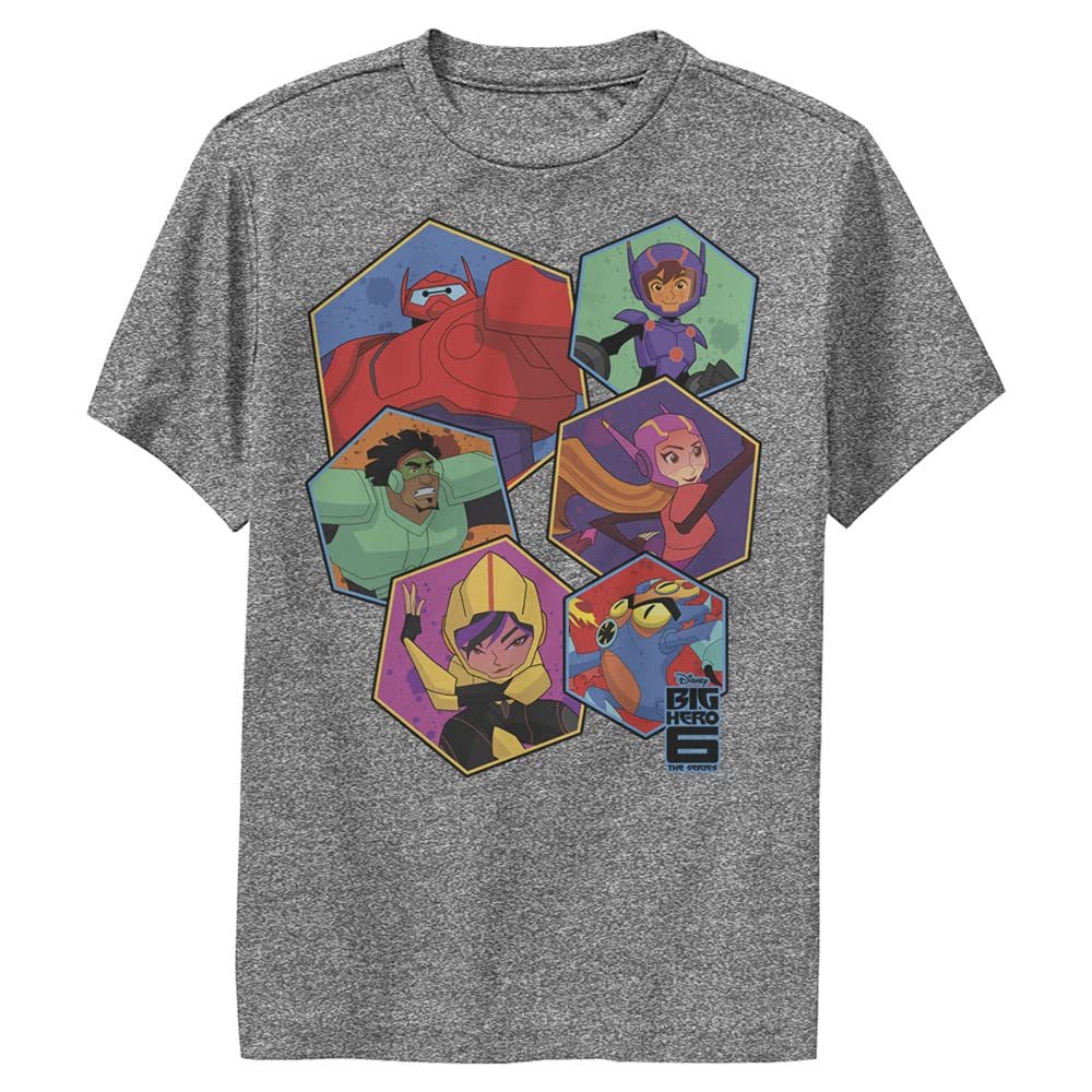 Disney Hero 6 Series Big Six Hex Boys Short Sleeve Tee Shirt, Charcoal Heather, X-Large