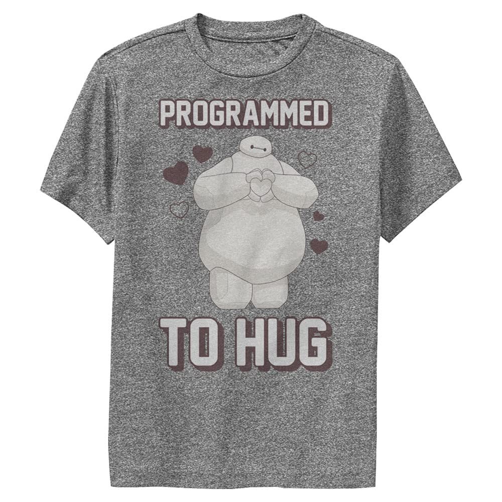 Disney Big Hero 6 Programmed to Hug Boys Short Sleeve Tee Shirt, Charcoal Heather, X-Large