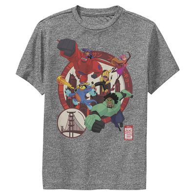 Disney Boy's Big Hero 6 Series Circle Team Short Sleeve Tee Shirt, Charcoal Heather, Youth Medium