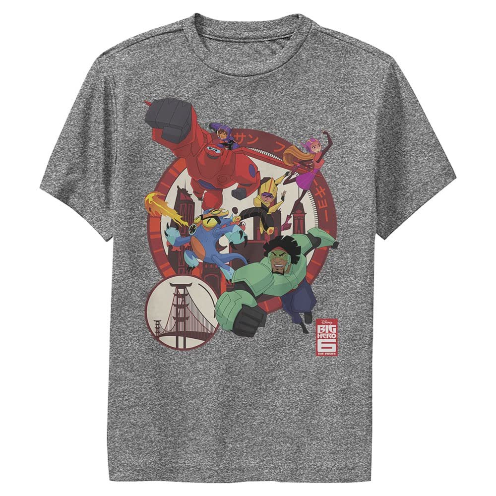 Disney Boy's Big Hero 6 Series Circle Team Short Sleeve Tee Shirt, Charcoal Heather, Youth Medium
