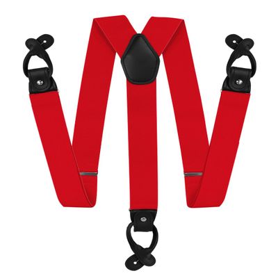 Vittorio Farina Adjustable Button End Suspenders, Elastic Y-Back Suspenders (Red/Silver)