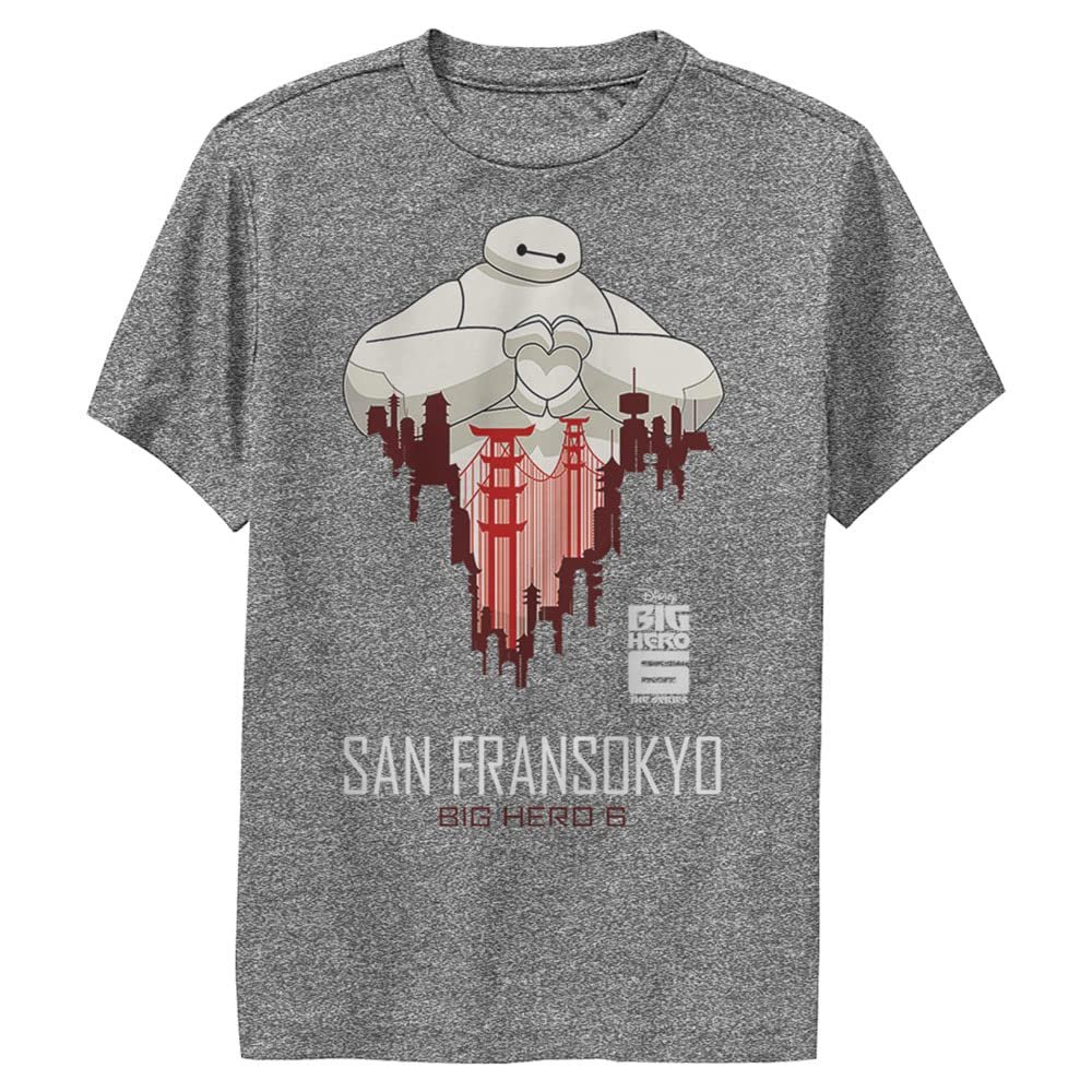 Disney Boy's Big Hero 6 Series SF Love Short Sleeve Tee Shirt, Charcoal Heather, Large