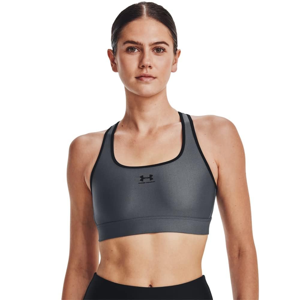 Under Armour Women's HeatGear Armour Mid Padless Sports Bra - 1373865-012 - Pitch Gray/Black/Black - XS