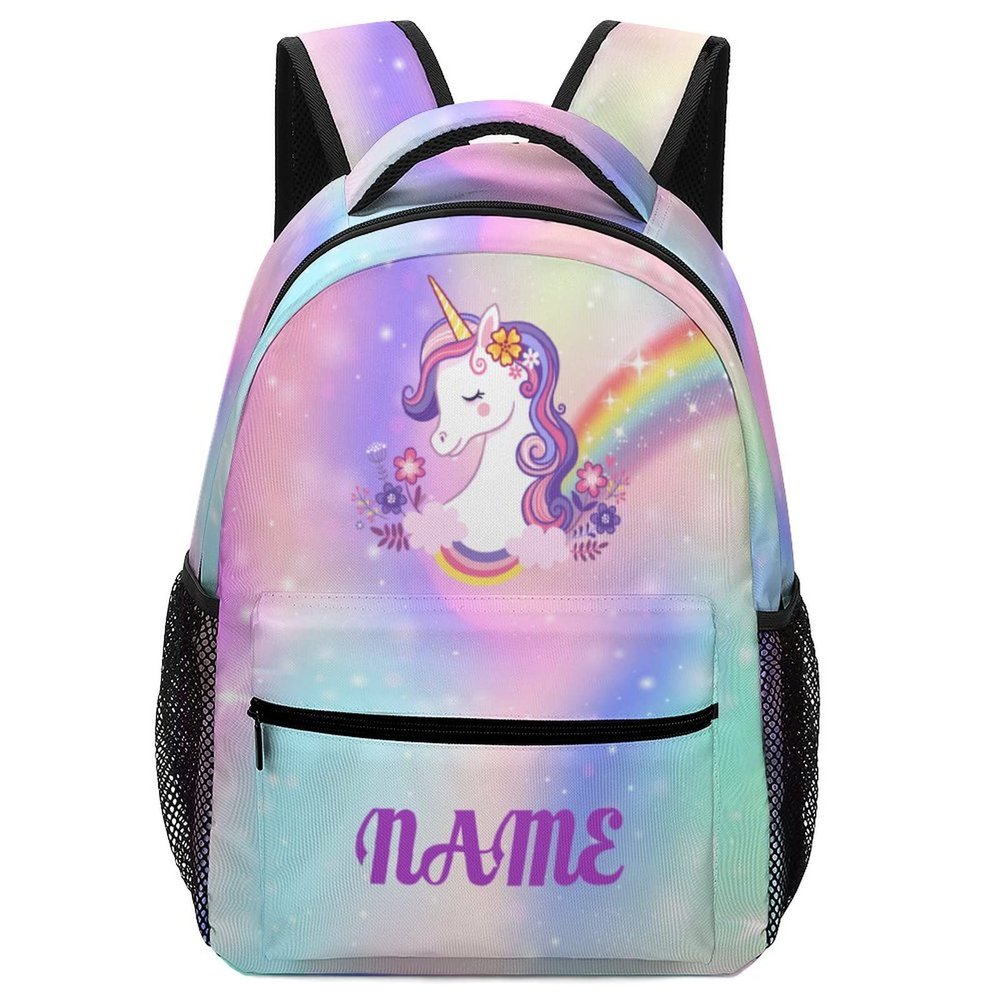 Fovanxixi Custom Galaxy Rainbow Unicorn Backpack for Kids Boys Girls, Children Personalized Backpack with Name Text Customized Daypack Schoolbag for Student Bookbag