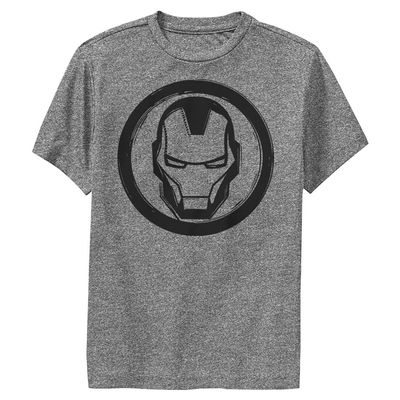 Marvel Boy's Universe Woodcut Ironman Short Sleeve Tee Shirt, Charcoal Heather, Youth Medium