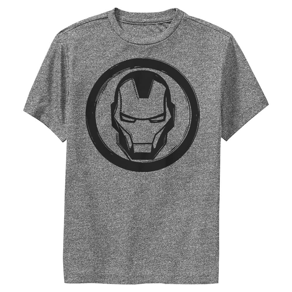 Marvel Boy's Universe Woodcut Ironman Short Sleeve Tee Shirt, Charcoal Heather, Youth Medium