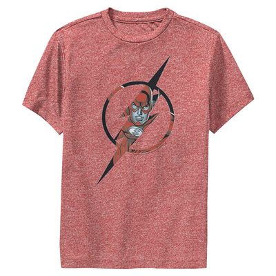 DC Comics Flash Character Filled Logo Boys Short Sleeve Tee Shirt, Red Heather, Medium