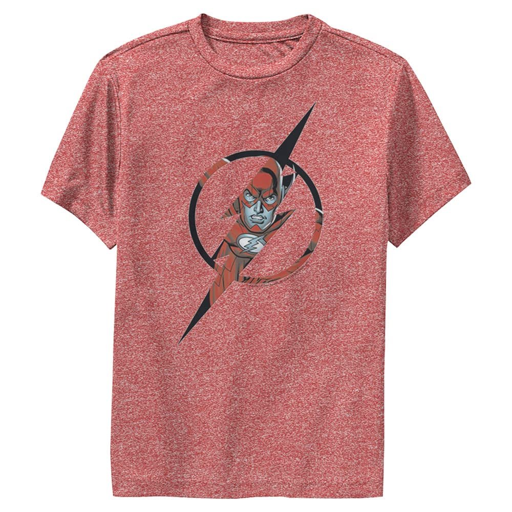 DC Comics Flash Character Filled Logo Boys Short Sleeve Tee Shirt, Red Heather, Medium
