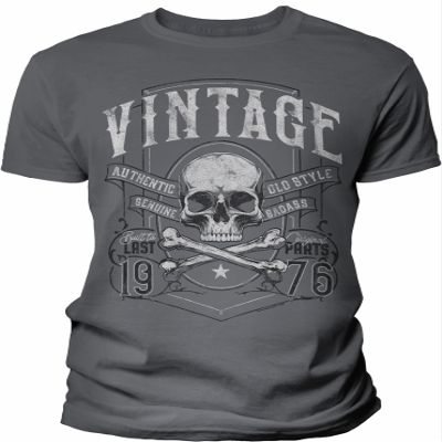 1976 Birthday Shirt for Men - Vintage 1976 Genuine Badass Built to Last - 50th Birthday Gift - F/Charcoal-002-4X